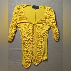 Sunday in Brooklyn Shirt Womens XS Yellow Ruched Button Front Top -Anthropologie